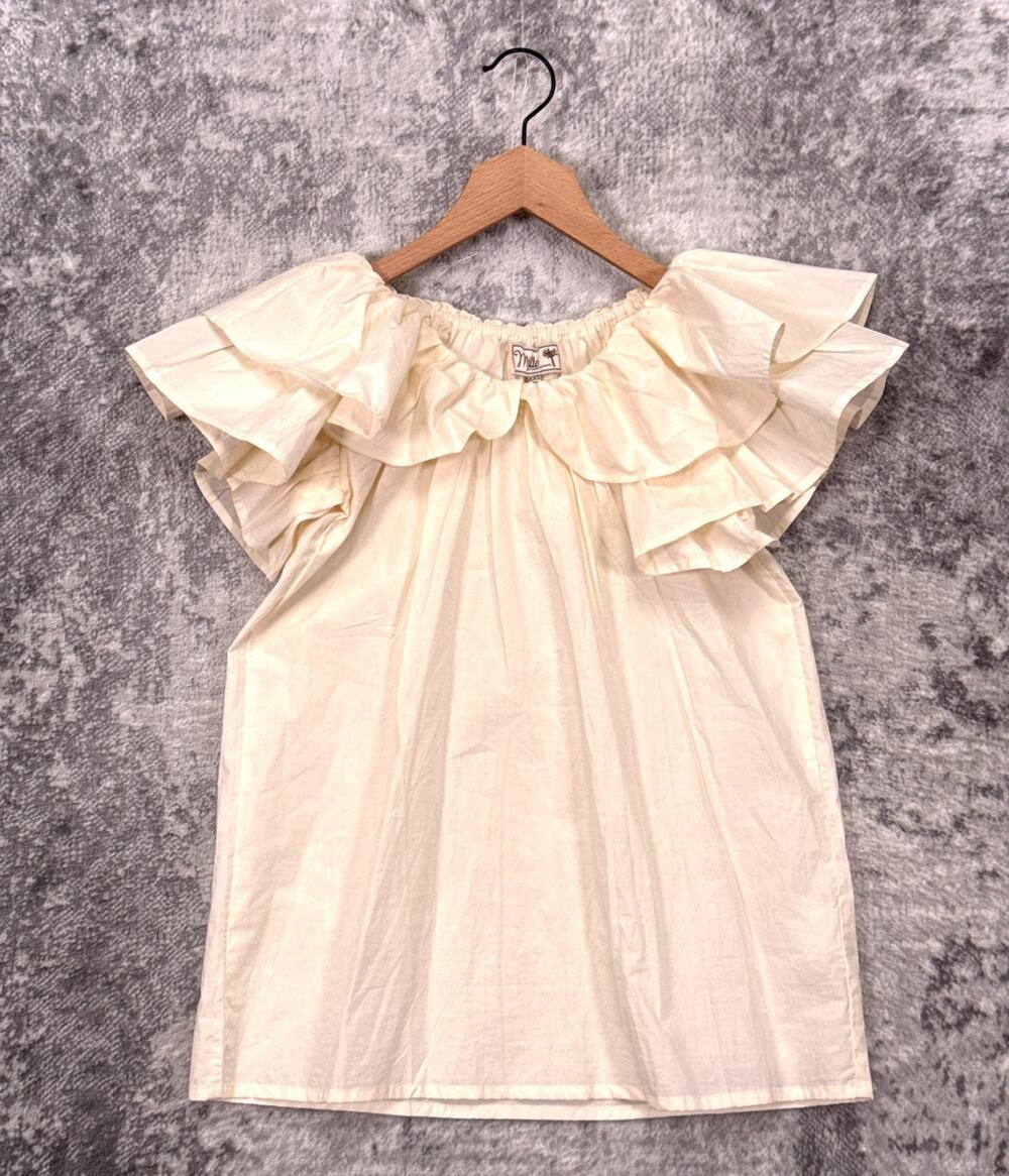Mille Resort & Travel Top XXS Womens Cream Ruffle Cotton Off Shoulder Blouse